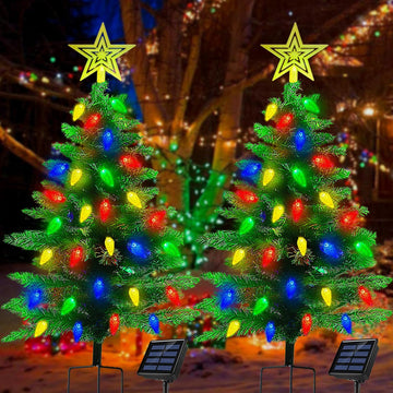 2-Pack 3.6FT Solar Christmas Tree Outdoor Christmas Decorations, 8 Modes Solar Xmas Tree Lights with 100 LED