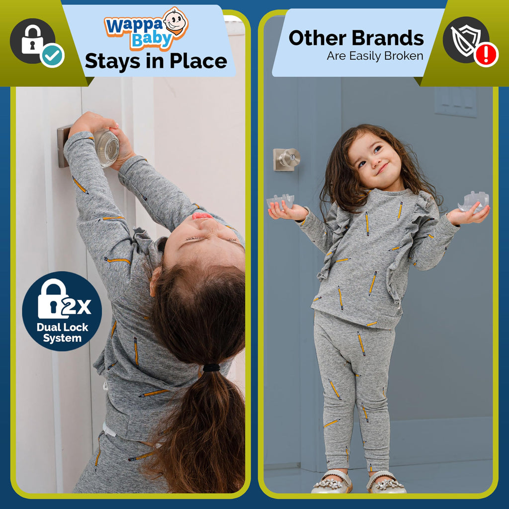 Child Safety Door Knob Cover (4 Pack) Hard-to-Remove Dual-Lock Door Handle Covers for Kids - Reusable Baby Proof Door