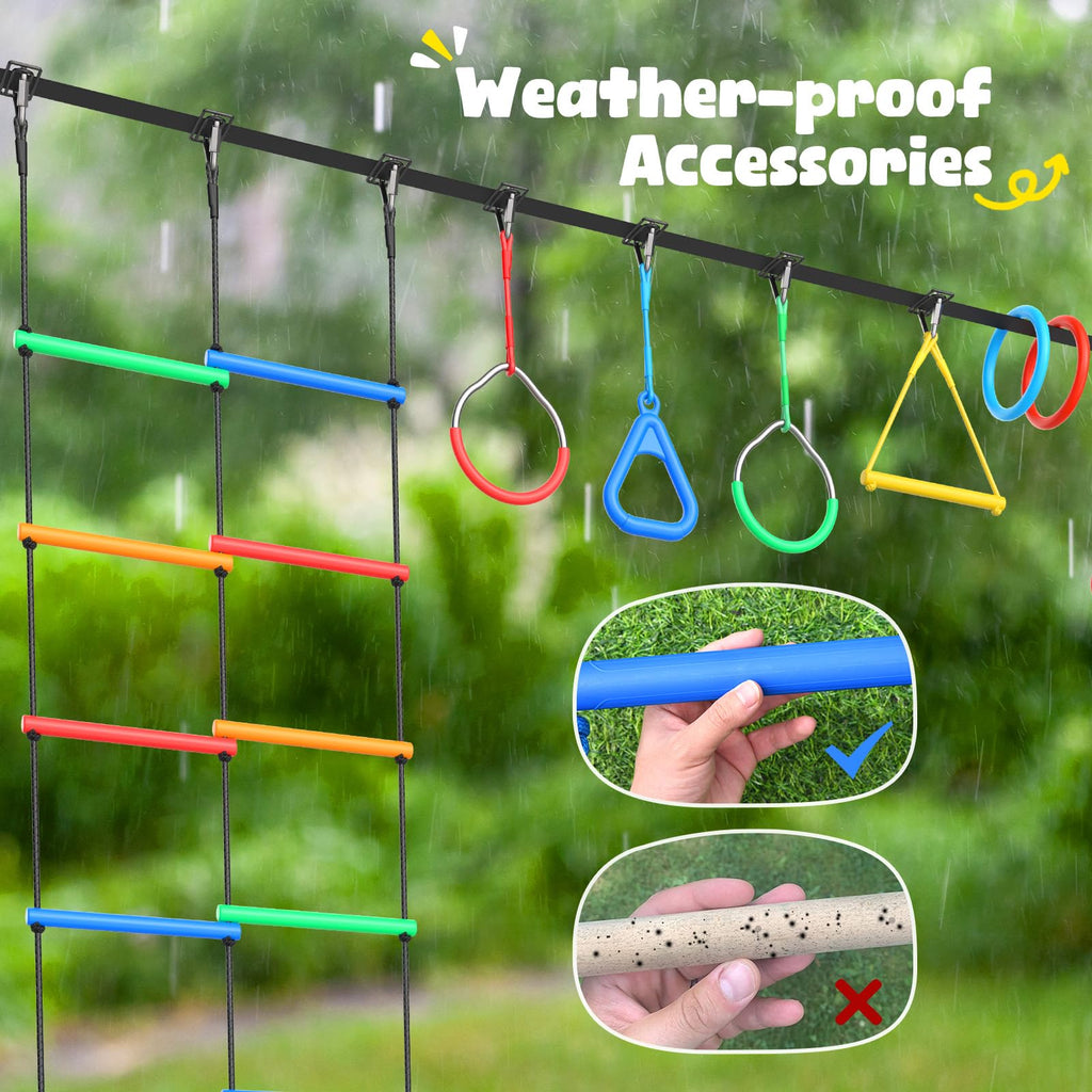65 ft Ninja Warrior Obstacle Course for Kids with Saucer Tree Swing
