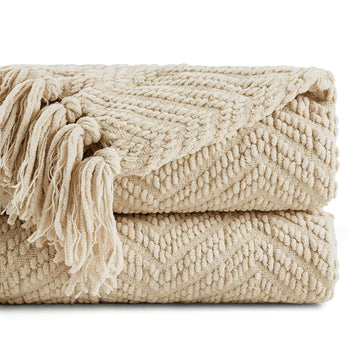 Beige Throw Blanket for Couch, Knitted Beige Throw for Bed, Neutral Throw Blankets Tan Throw Blanket for Room Decor