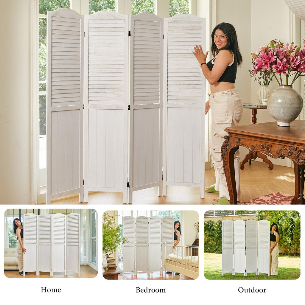 Room Dividers, 5.75Ft Individual Privacy Screens Foldable Wooden Louver & MDF Stable Wall Divider Bedroom, 4 Panels