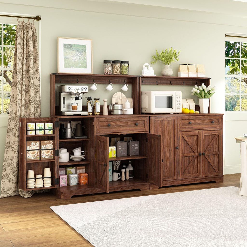 Farmhouse Coffee Bar Cabinet with Drawer, Kitchen Hutch Sideboard