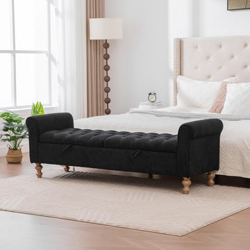 65.7" End of Bed Storage Bench King Size Entryway, Black | Ottoman with storage , tufted upholstered ottoman bench