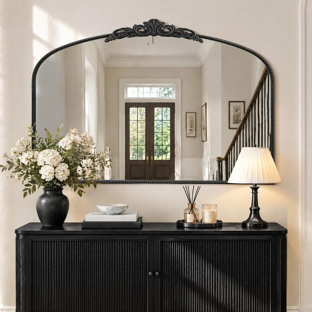 Large Vintage Black Mirror: 48"x33" Baroque Antique Wall Mirror