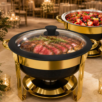 Black Gold Chafing Dishes for Buffet, 6QT Set of 2, 304 Steel Food Pans