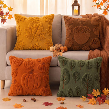 4 Pcs Fall Throw Pillow Covers 18 x 18 Inch Embroidered Pillow Cases