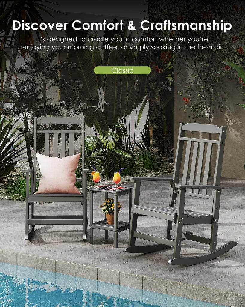 Classic Outdoor-Rocking-Chairs-Set-of-4, HDPE Rocker, Grey