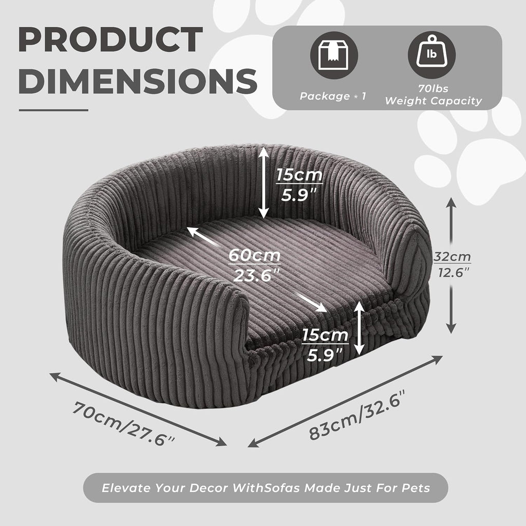 Grey Large Dog Couch Bed Pet Sofa for Medium and Large Dogs Under 70lbs