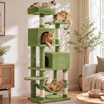 Cat Tree, 59.5-Inch Tall Cat Tower, Multi-Level Condo, Grass Green
