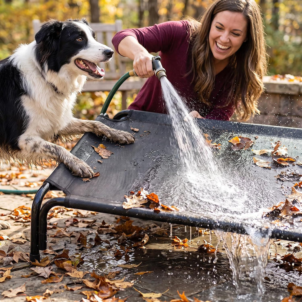 Raised Dog Bed for Large Dogs, Heavy Duty Washable Dog Bed for Indoor Outdoor Use, Extra Large Dog Cot with Dual-Tube