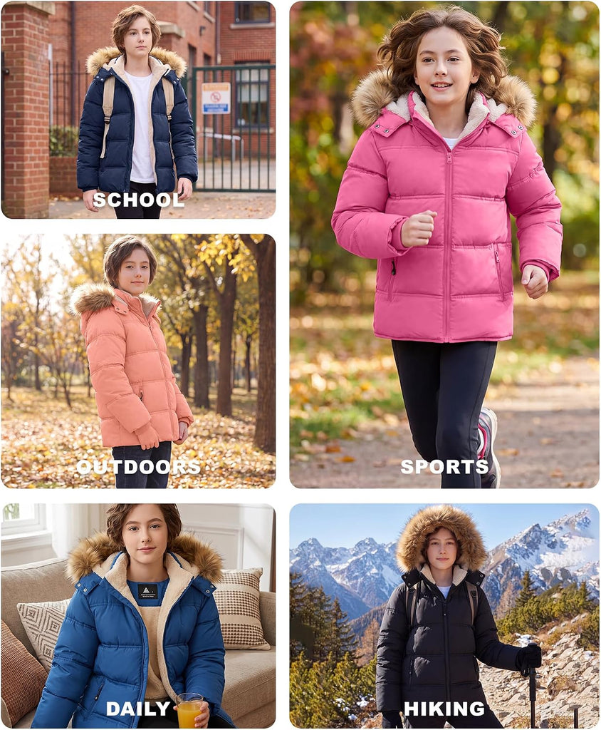 Boy's Girl's Winter Jackets Coat with Hood Windproof Puffer