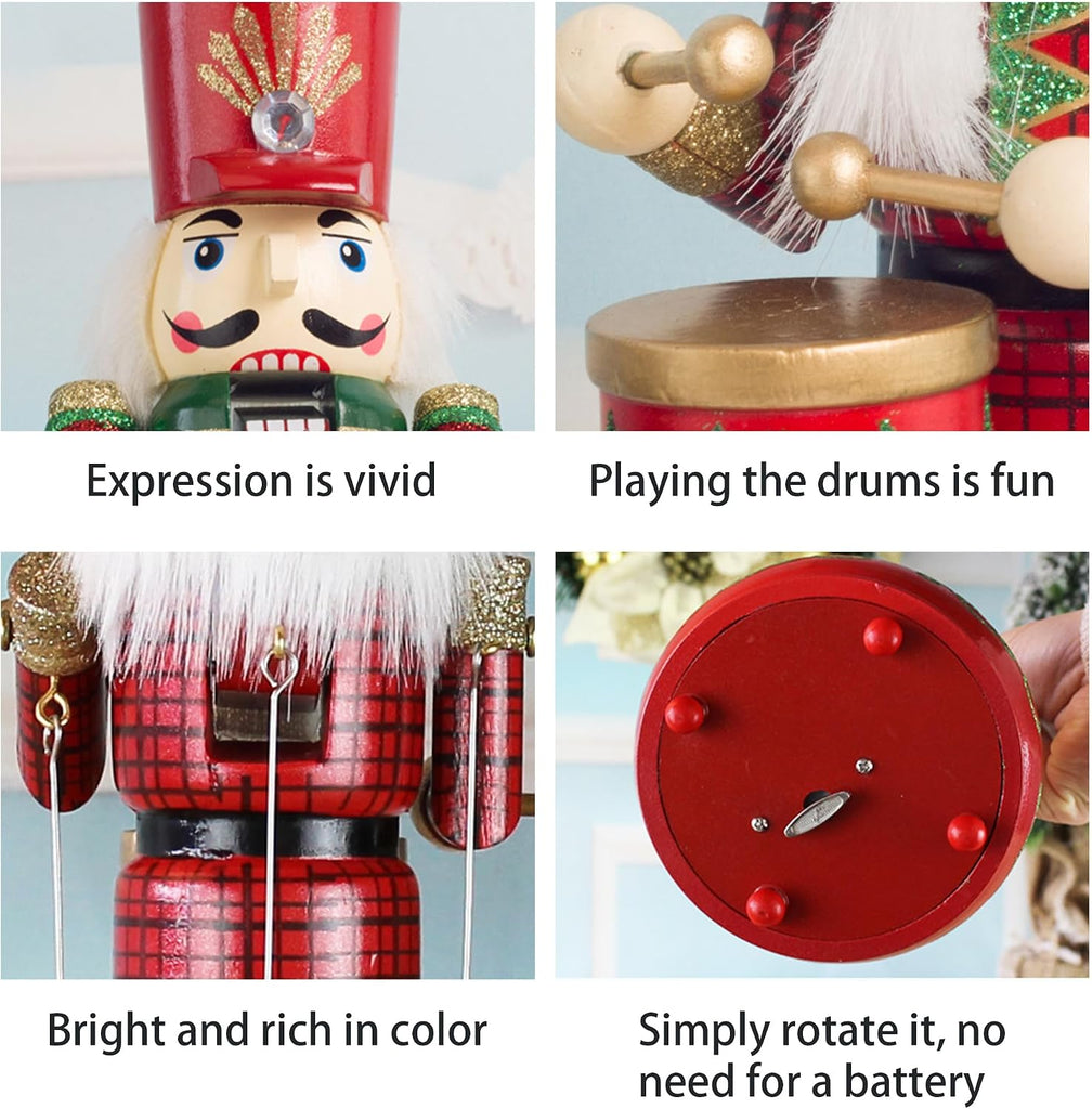 2pcs Christmas Nutcracker Music Box Wooden Nutcrackers Figurines Ornaments Solider Statue Figure Musical Box(King)