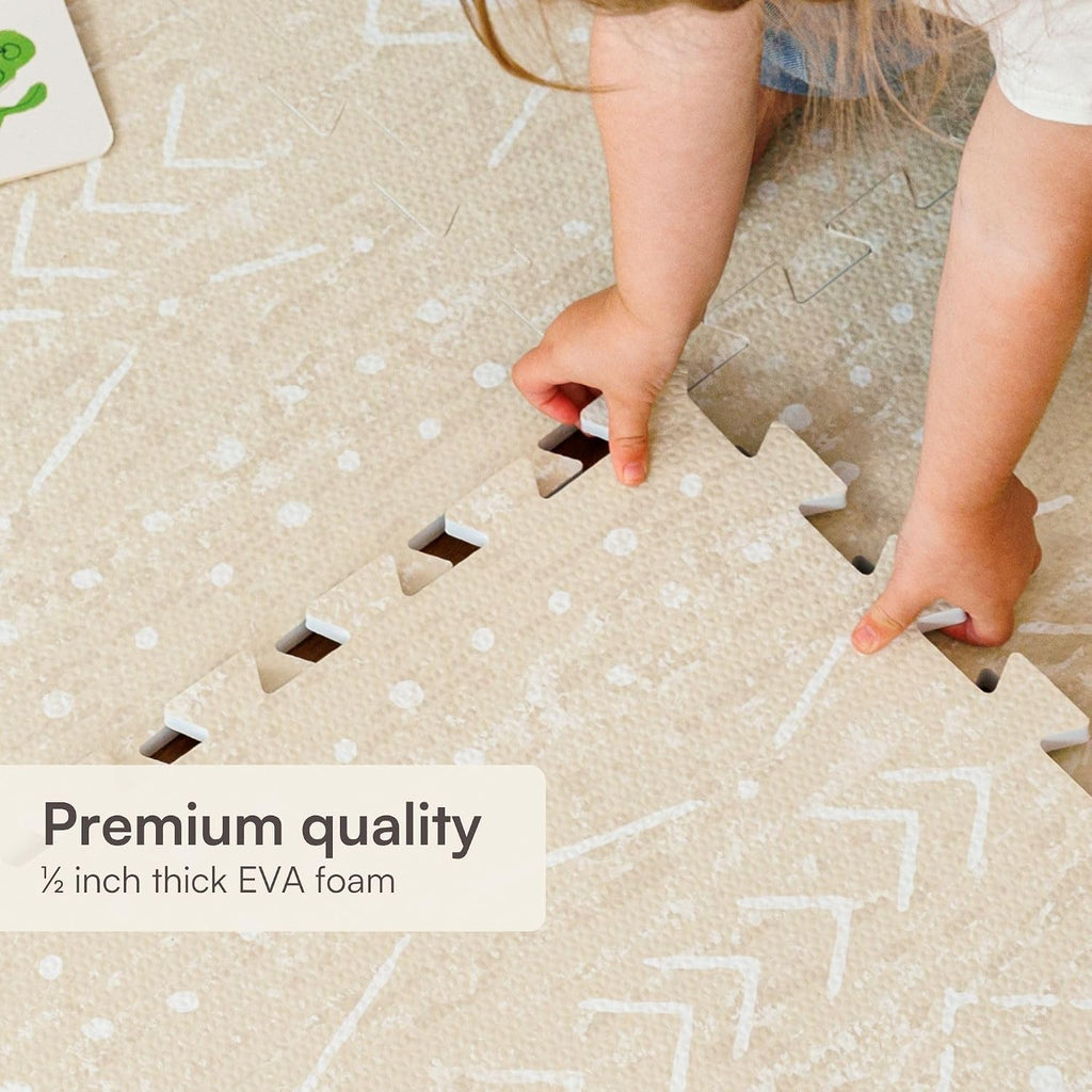 Play Mat for Floor - 6x8ft Beige | Soft Non Toxic Premium EVA Foam Tiles for Tummy Time, Crawling & Playroom