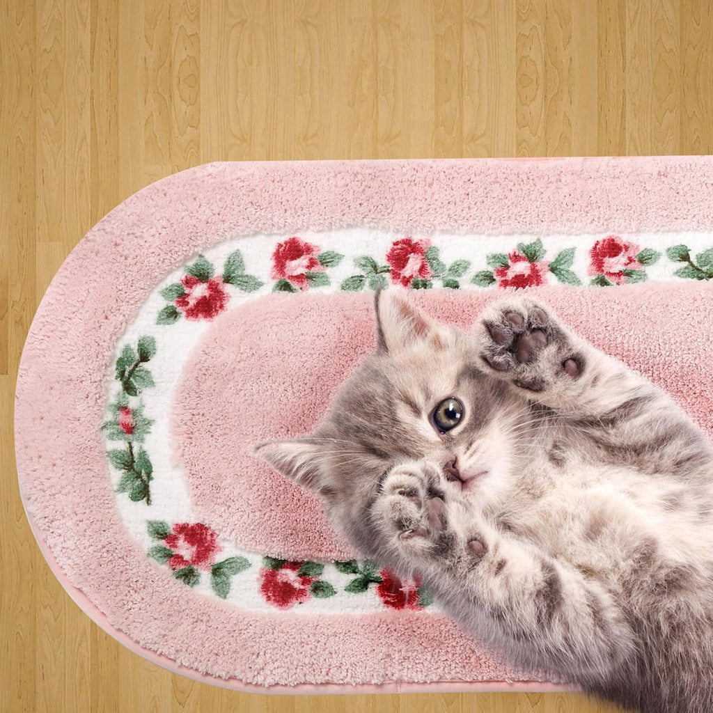 Rose Floral Area Rugs Ultra Soft Low Pile Shag Rug, Non Slip Washable Modern Floor Mat Pad Bedroom Bathroom Dorm