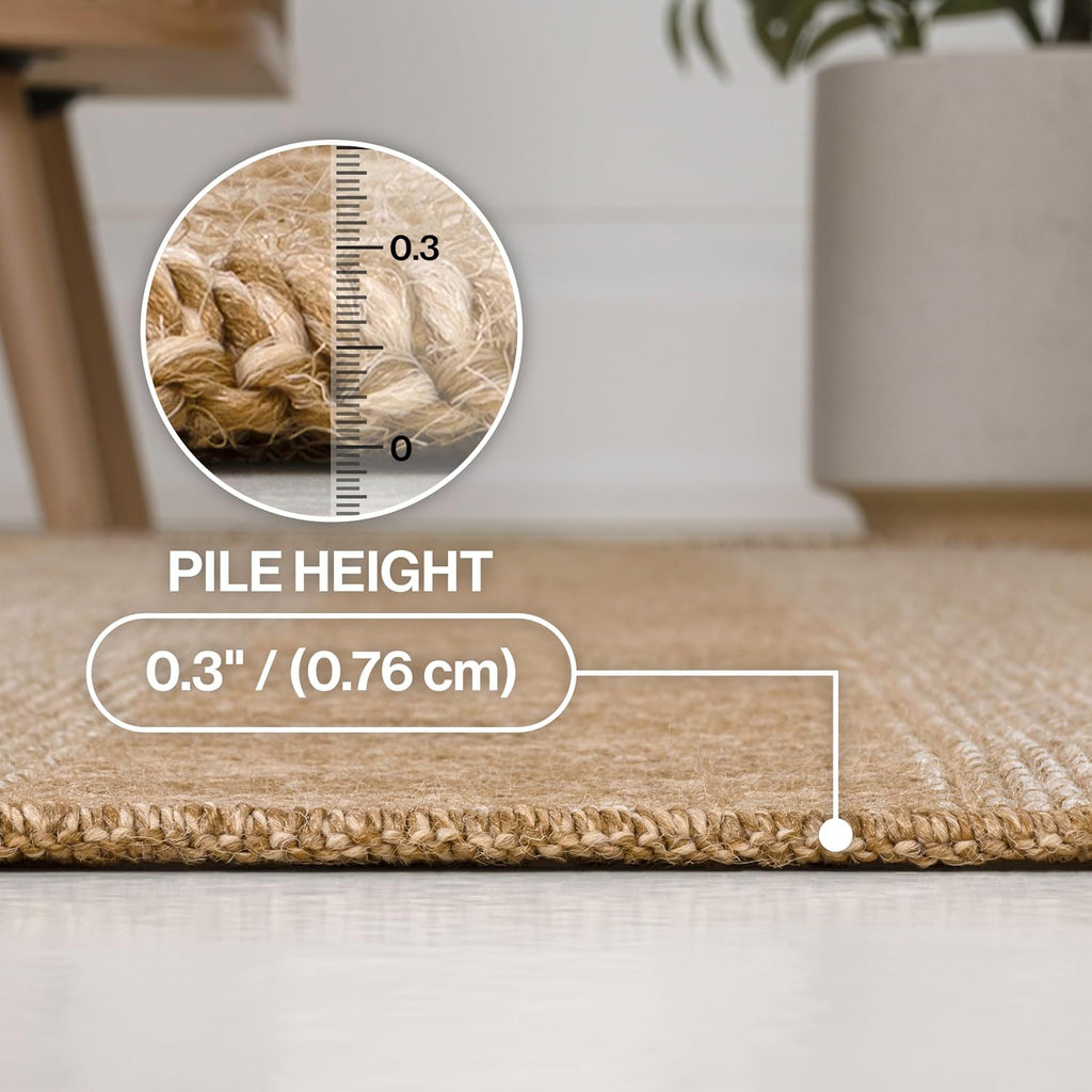Easy Jute Rustic Indoor Outdoor Area Rug Natural/Beige, Sutton Modern Stripe for Backyard, Patio, Easy-Cleaning