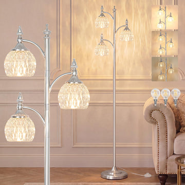 Silver Floor Lamps Brushed Nickel Standing Lamp with Glass Shade 66.5in 3 Way Brightness Lights Mid Century Modern