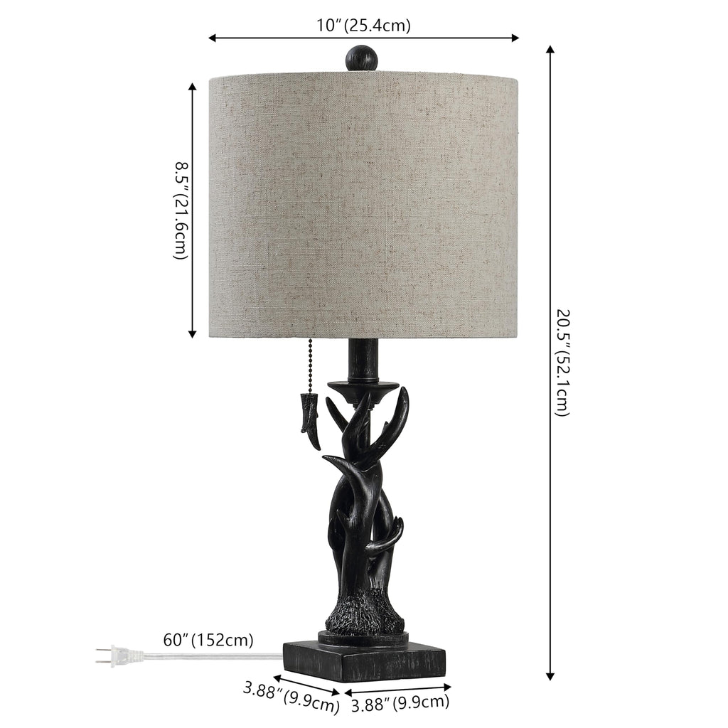 Gaston Rustic Faux Antler Resin Table Lamp 20.5", Antique Black