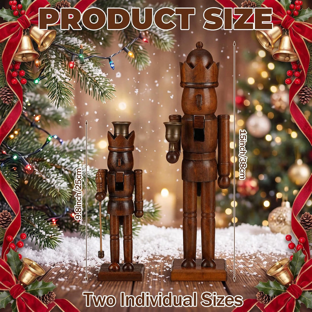 2 PCS Wooden Christmas Nutcracker Figure, 15" & 10"
