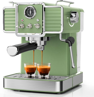 20Bar Semi Automatic Retro Espresso Machine with Milk Frother | PID Temperature Control & Visible Pressure