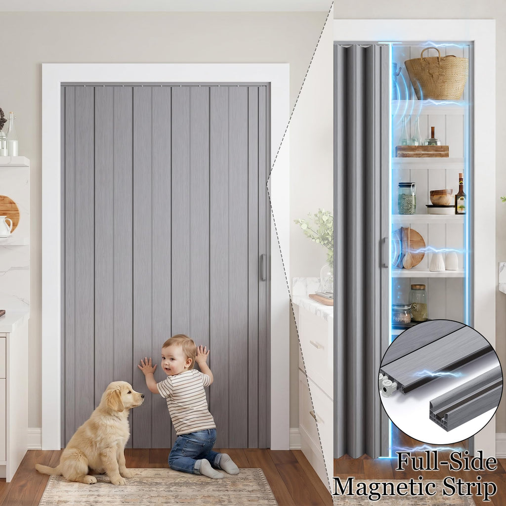 36" x 80" Accordion Doors Interior, Double Walled, Gray Oak