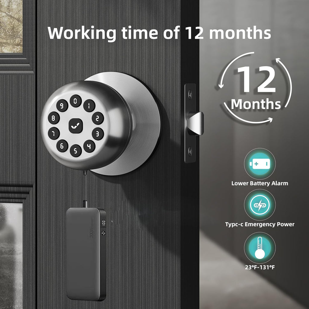 Smart Door Knob with Lock,Keyless Entry Door Lock for Front Door, Keypad Smart Door Locks,Auto Lock,Easy to