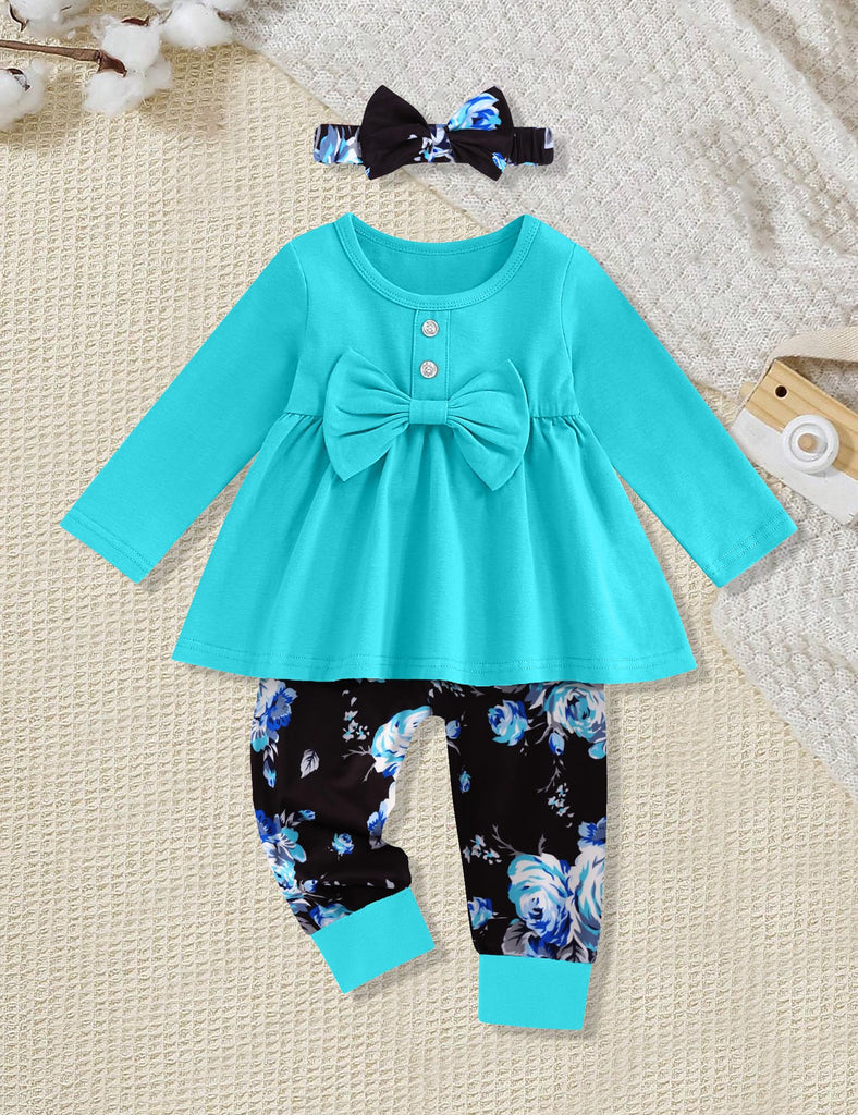 Toddler Girl Clothes,Solid Color Ruffle Tops Floral Pants with Headband Toddler Fall Outfits for Girls