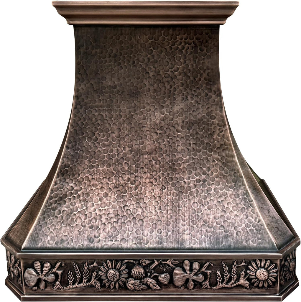 36 Inch Copper Island Mount Range Hood 610 CFM LED Lights Dishwasher-Safe Baffle Filters