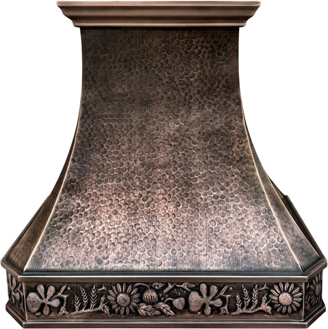 36 Inch Copper Island Mount Range Hood 610 CFM LED Lights Dishwasher-Safe Baffle Filters