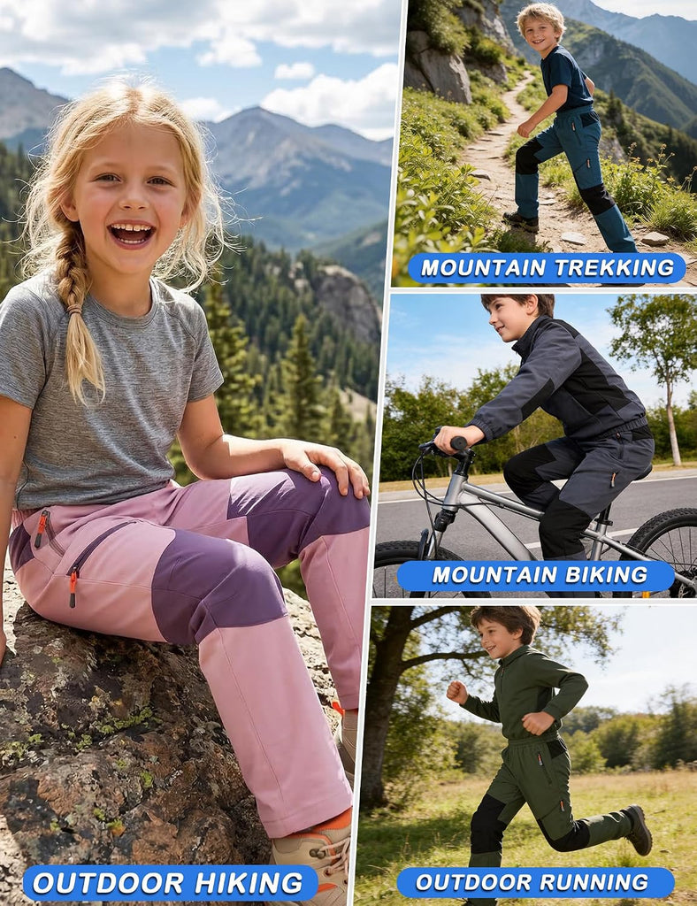 Boys Cargo Hiking Pants Joggers Pants Youth for Kids Quick Dry Lightweight Outdoor Sports with Zipper Pockets