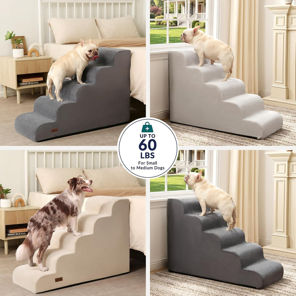 Dog Stairs for High Beds, 26" H 5-Step Pet Ramp for Small & Medium Dogs