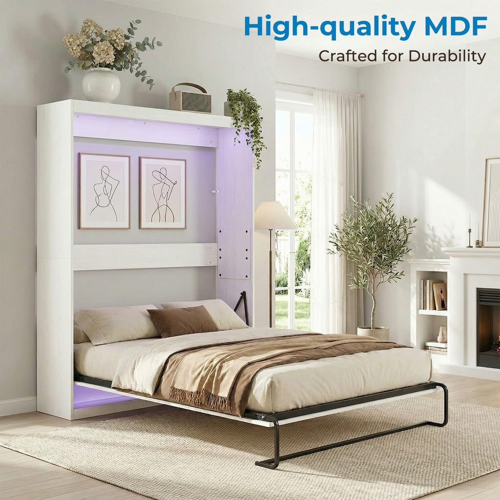 Full Murphy Bed, Cabinet Wall Beds, Modern Vertical Murphy Chest Beds with Durable Gas-Lift, Space-Saving Hidden