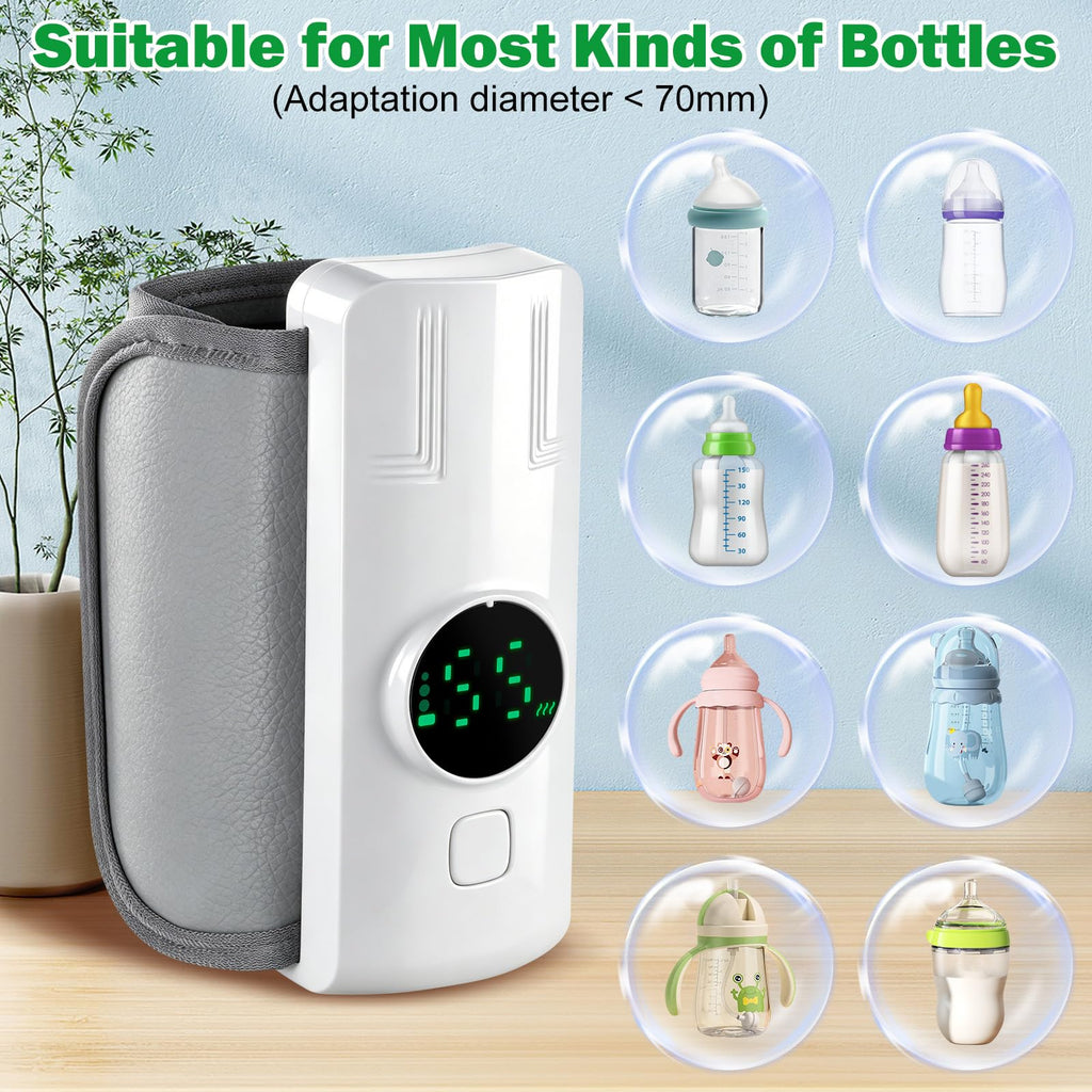 Portable Battery-Powered Baby Bottle Warmer with Temperature Display, Travel-Friendly Milk Warmer for On-the-Go
