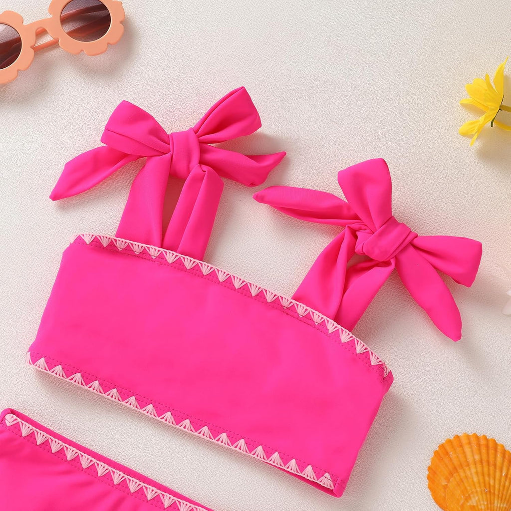 Toddler Baby Girls Swimsuit Two Piece Solid Color Stripe Swimwear Summer Beach Bikini Bathing Suit