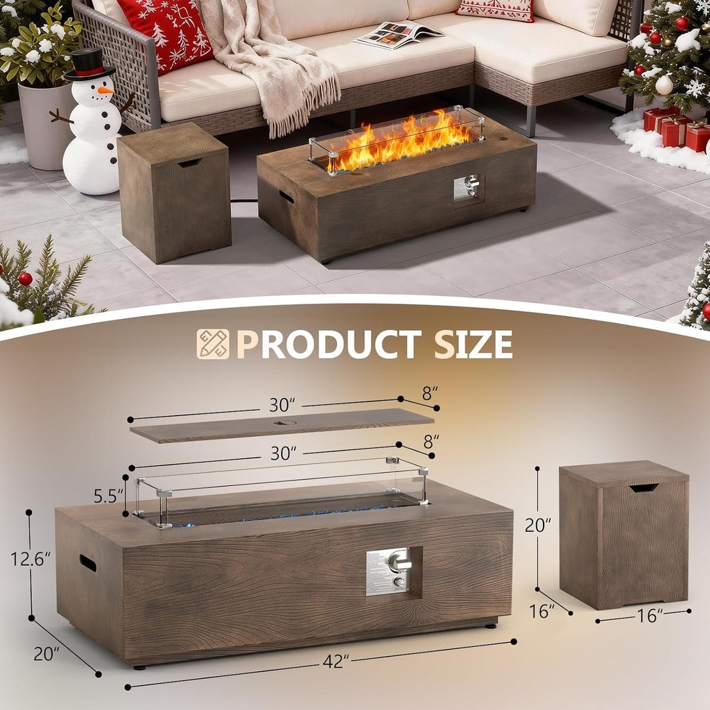 42" Outdoor Propane Fire Pit Table Rectangle Gas Firepit for Outside Patio | 50,000 BTU Fireplace Fire Table with
