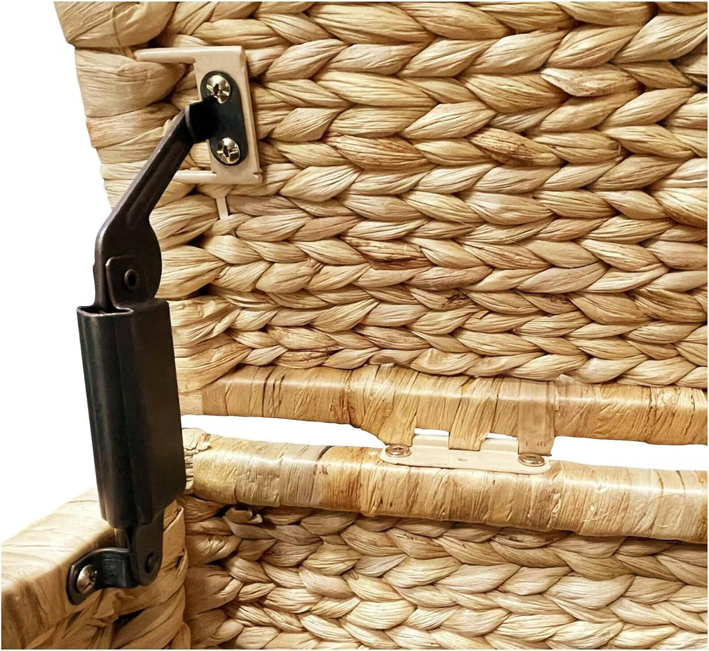 Water Hyacinth Wicker Storage Trunk, Natural, 30x17.5x17.5 Inches | Safety Hinge, Metal Frame, Decorative Blanket