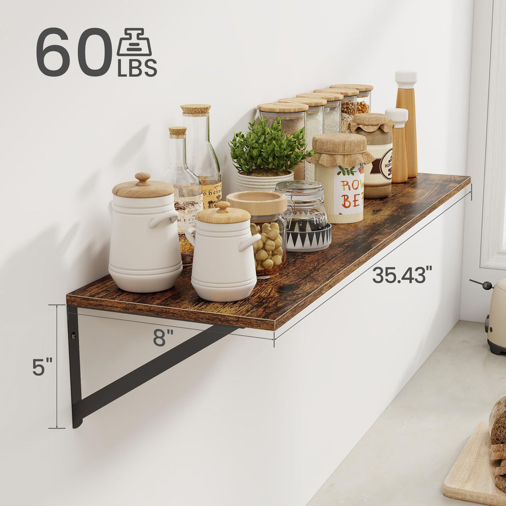Deep Floating Shelves for Wall, 36W x 8D Wood Wall Shelves Set of 2, Wide Floating Bookshelf and Decor Storage, with