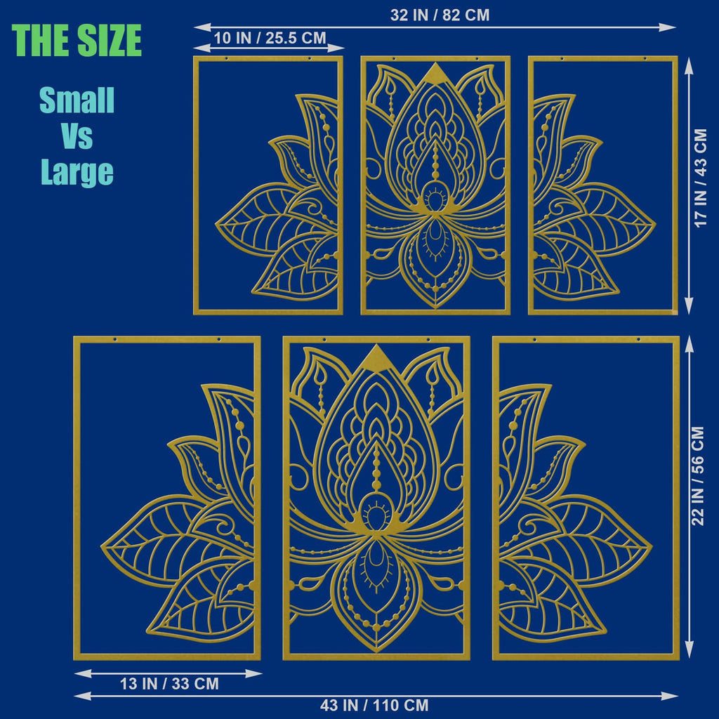 3Pcs Gold Lotus Mandala Metal Flower Wall Decor (32" x 17")