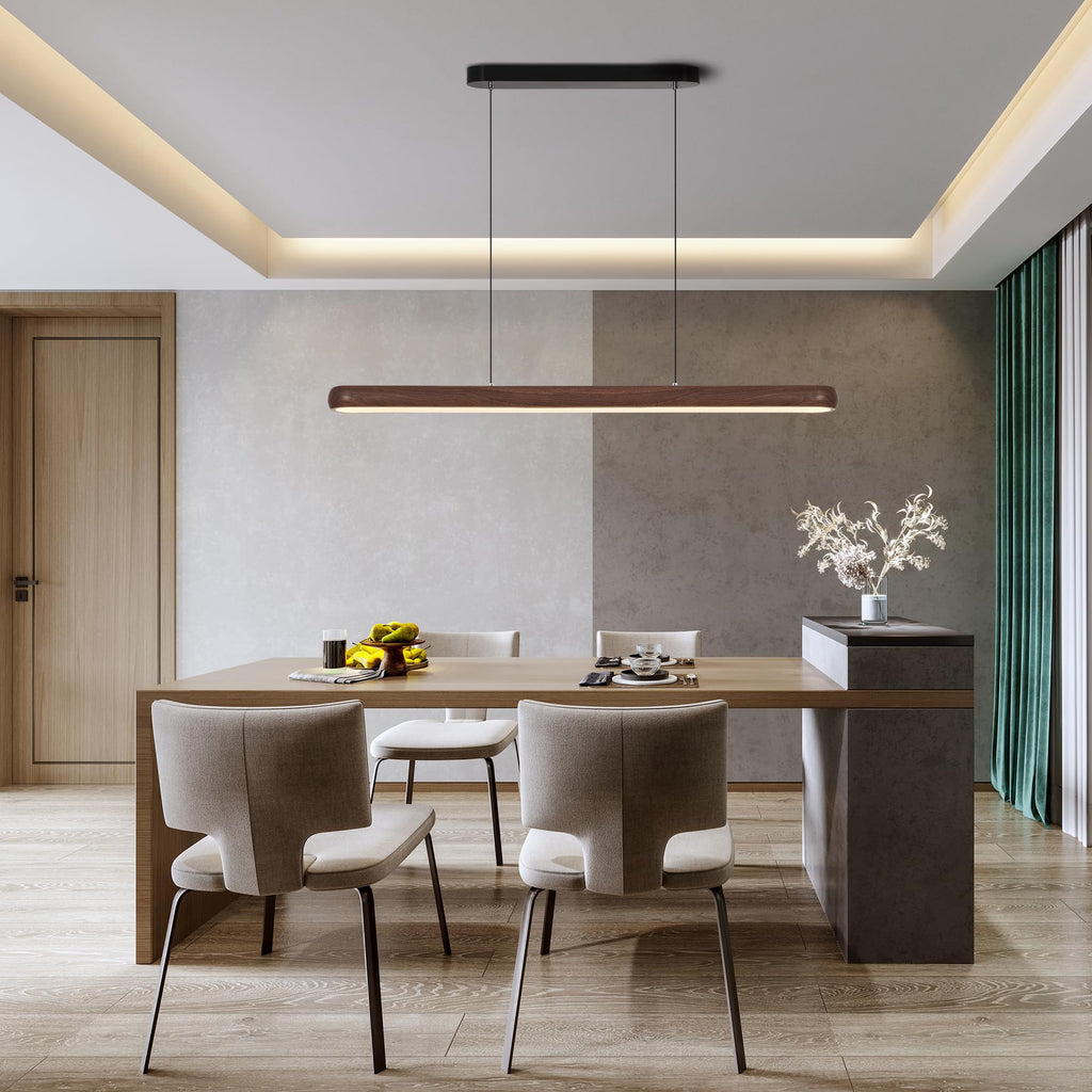 47 Inch Wood Grain Linear Pendant Light Kitchen Island Chandelier