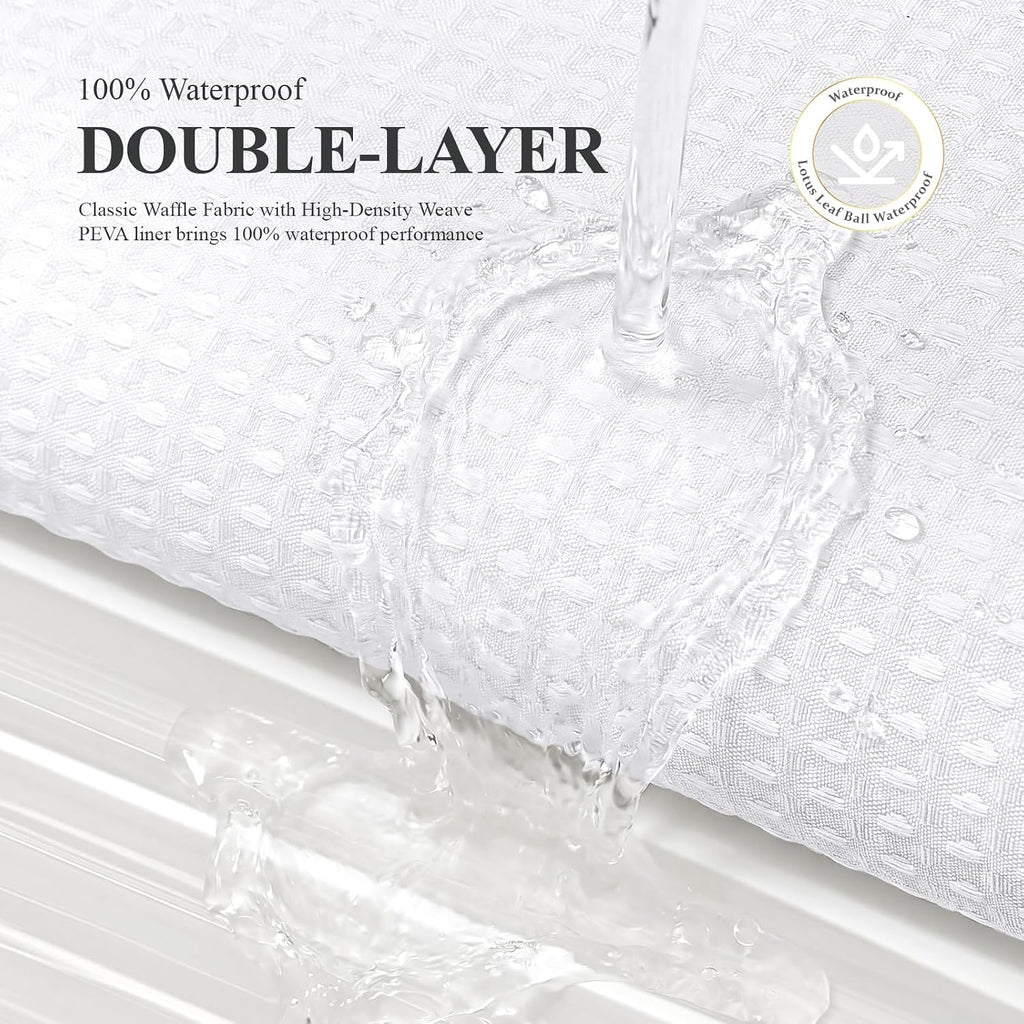 3 in 1 Waffle Shower Curtain Set with PEVA Liner 72Wx72H White | 256GSM Heavy Duty Fabric, Waterproof Clear Liner