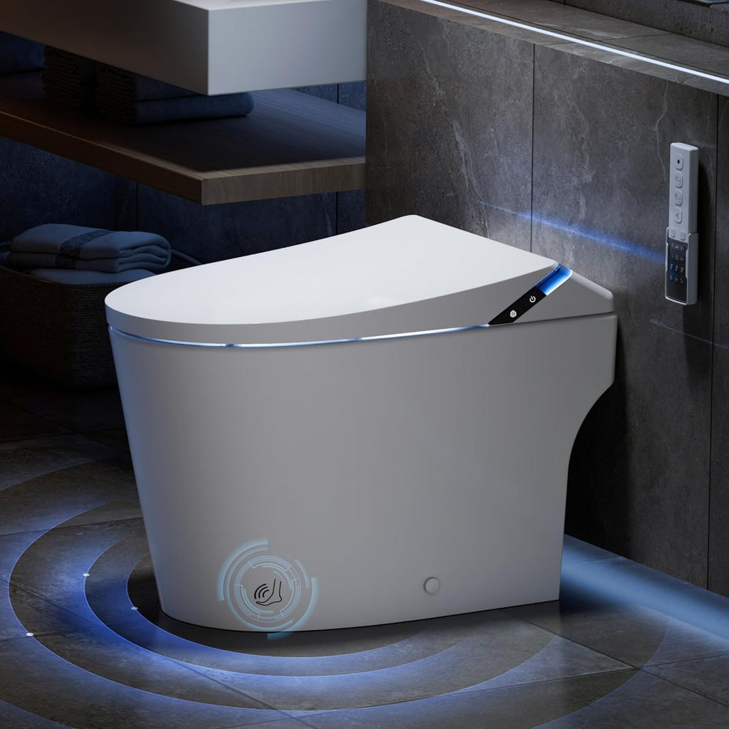 Smart One-Piece Toilet with Built-In Bidet and Tank, Powerful Flush, Foam System, ADA Comfort Height, Auto Open and Close, Blackout Flush, Heated Seat, Warm Water, Deodorizer