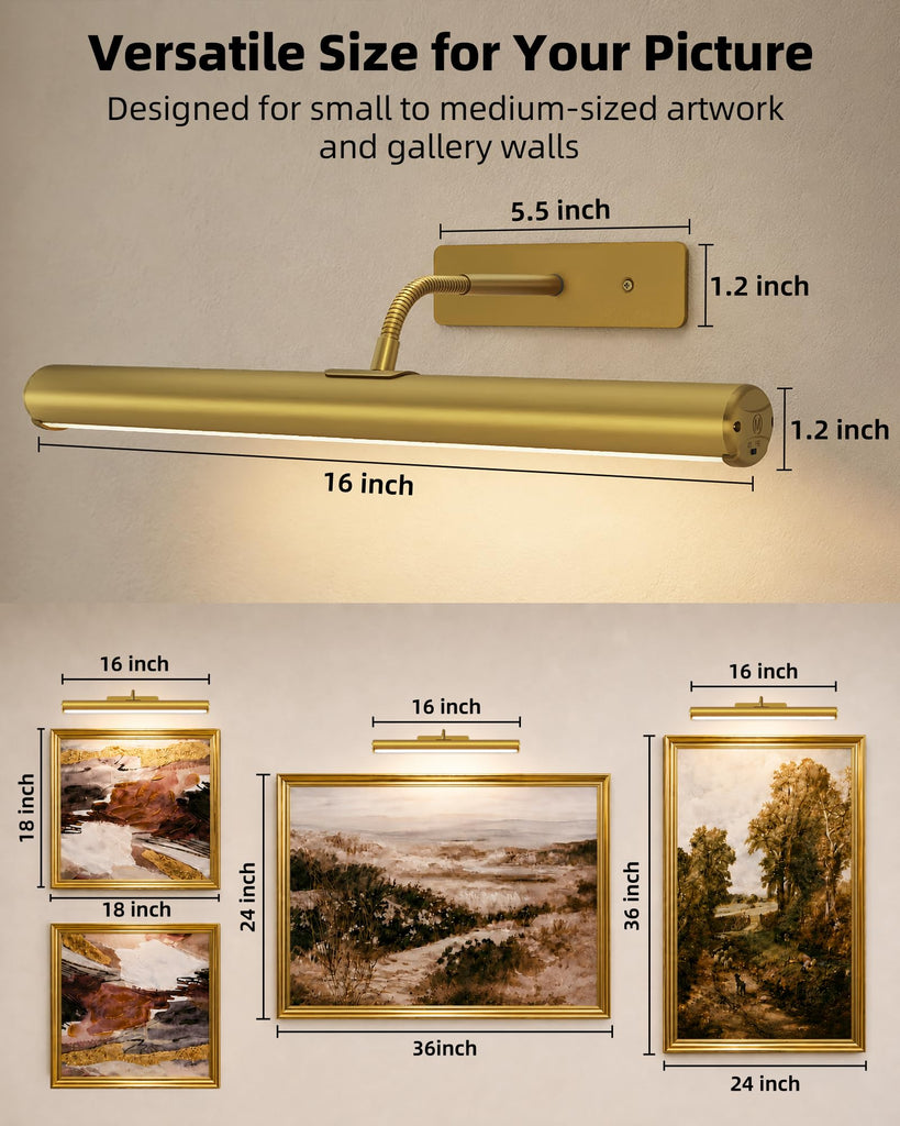 16'' Picture Light for Wall, 6000mAh Rechargeable Battery Art Light