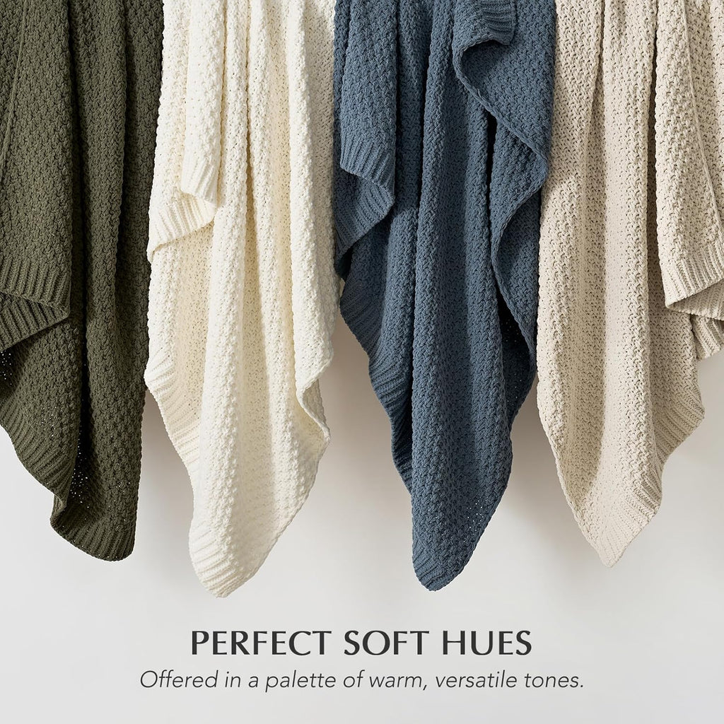 Chunky Chenille Knit Throw Blanket, Soft Luxurious Moss Stitch Blankets, Cozy Decorative Farmhouse Knitted Throws