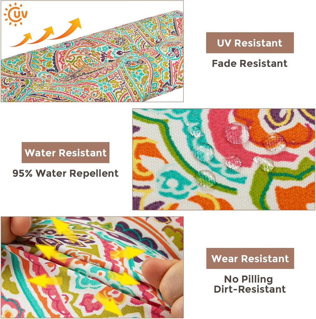 Outdoor Bench Cushion 48x18Inch, Long Seat Pads-Melora Paisley | Non-Slip Patio Bench Cushion, Water Resistant