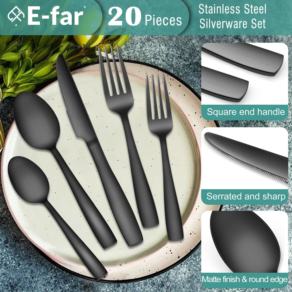Matte Black Silverware Set for 4, 20 Pieces Stainless Steel Flatware Eating Utensils Set Kitchen Restaurant, Metal