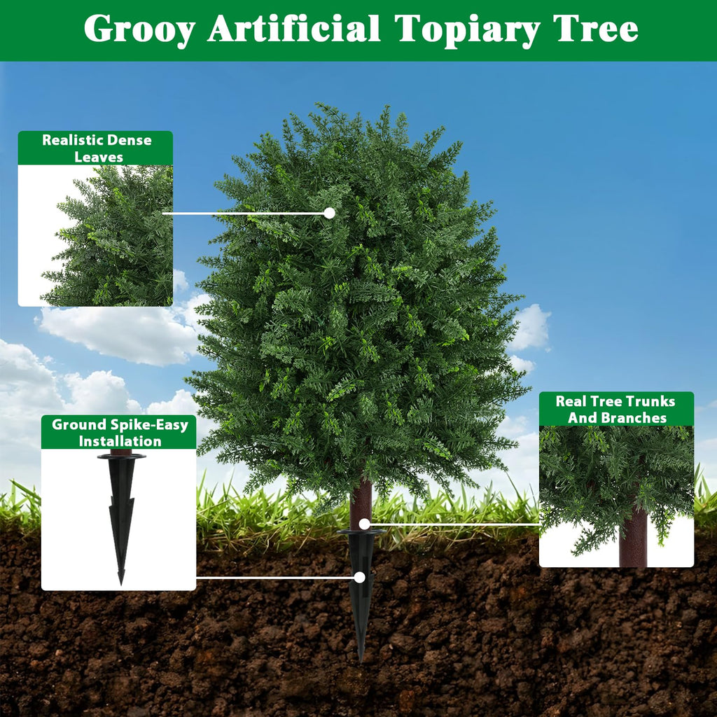 2 Pack Artificial 28.7 Inches Cedar Topiary Trees with Ground Spikes