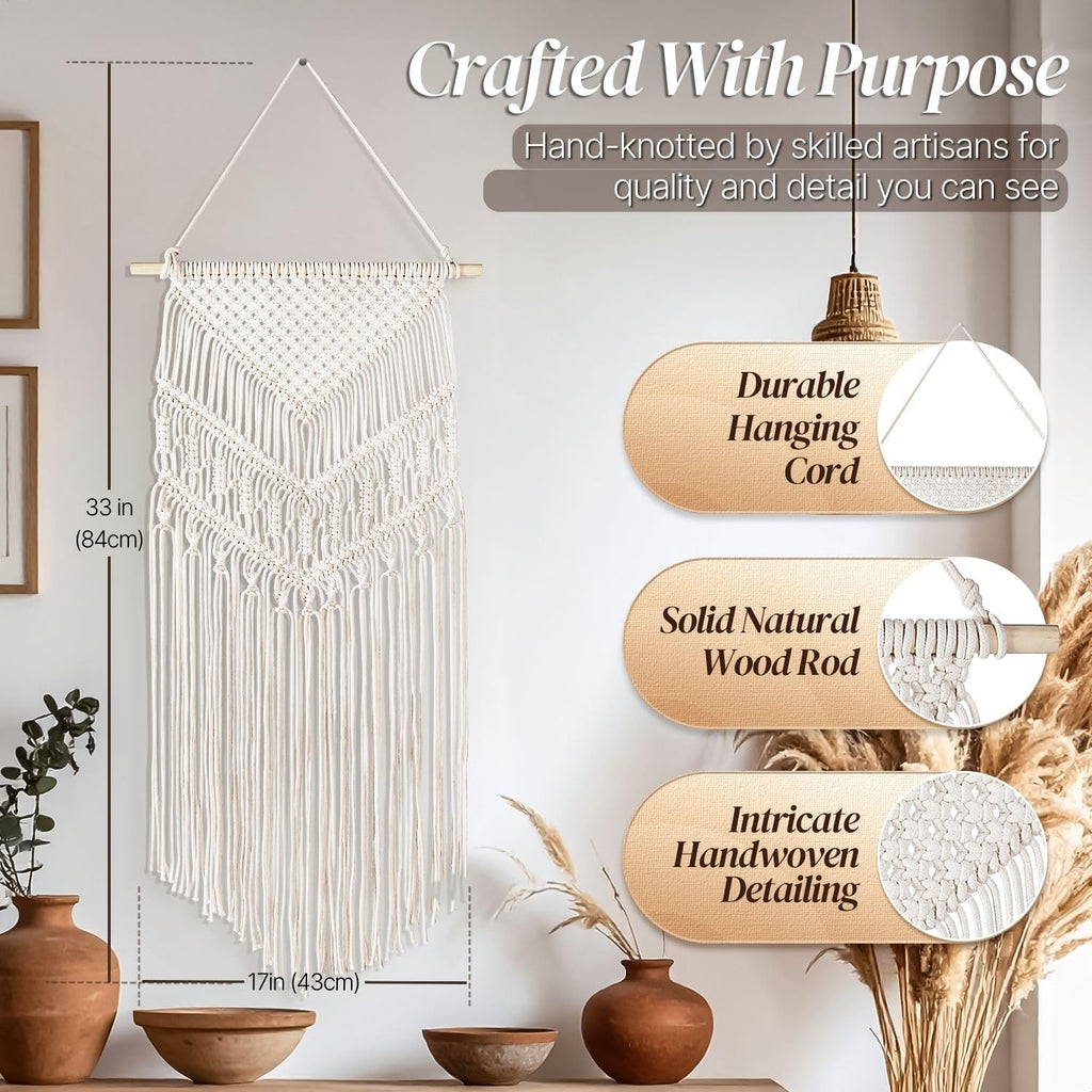 2-Pack Macrame Wall Hanging, Cotton Boho Wall Art, Cream White