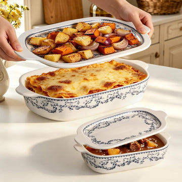Ceramic Casserole Dish with Lids for Oven, Large Dish with Lid and Small Ceramic Casserole Dishes with Lid, Bakeware