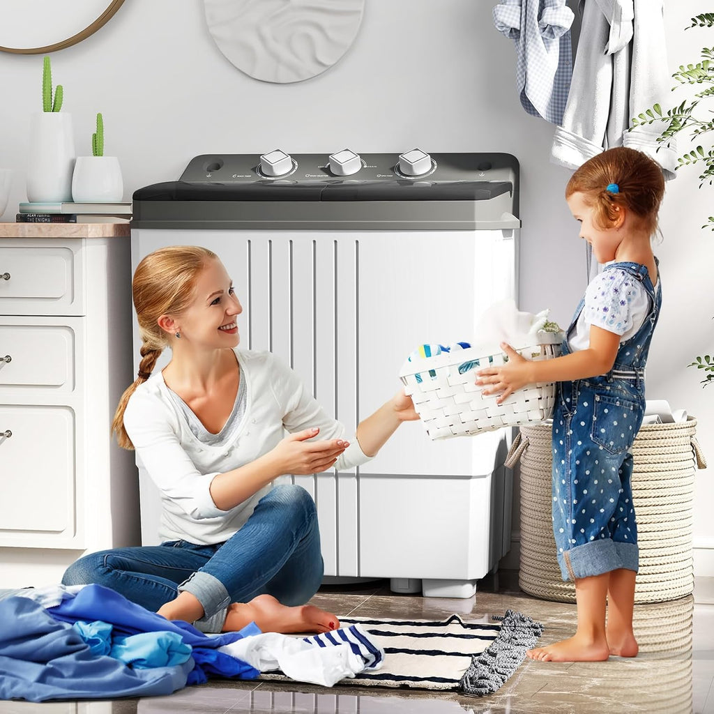 Portable Washing Machine, Twin Tub 20 Lbs Capacity with Drain Pump, Laundry Washer 12 Lbs and Spinner 8 Lbs with Timer