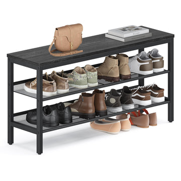 3 Tier Shoe Rack Bench, One Piece Shelves, Shoe Storage Organizer with Raised Edges, Industrial Style, Easy Assembly