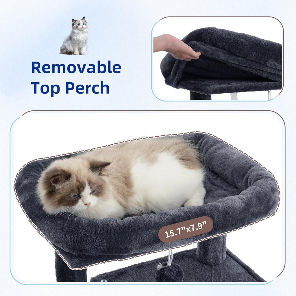 Cat Tree, Cat Tower for Indoor Cats, 43.3 inch Cat Tree Tower with Sturdy Steel Tube, Hammock
